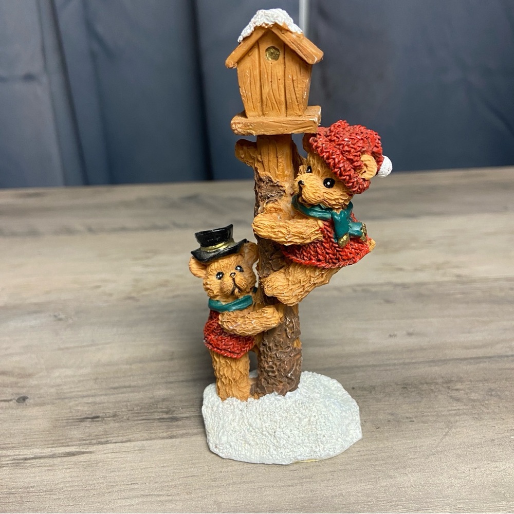 Holiday Bear Climbing Figurine‎ - Brown and Red